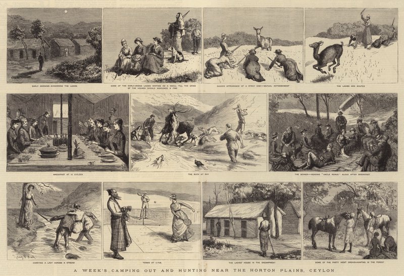 Una semana de campamento y caza cerca de las llanuras de Horton, Ceilán de Sydney Prior Hall