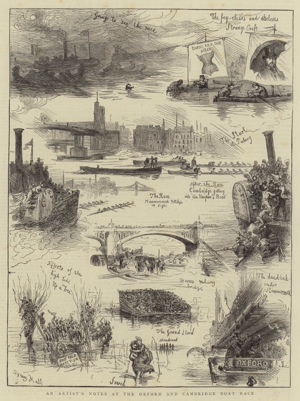 Notas de un artista en la carrera de botes de Oxford y Cambridge de Sydney Prior Hall