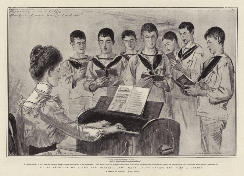 Práctica del Coro a Bordo del Ophir, Lady Mary Lygon dando una Lección a los Niños de Sydney Prior Hall