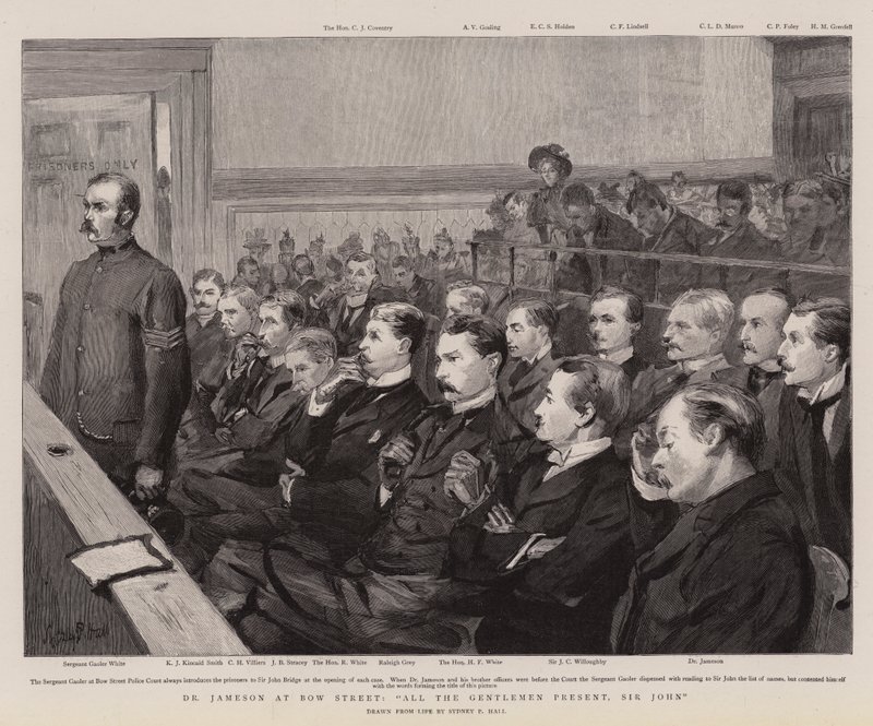 El Dr. Jameson en Bow Street, todos los caballeros presentes, Sir John de Sydney Prior Hall