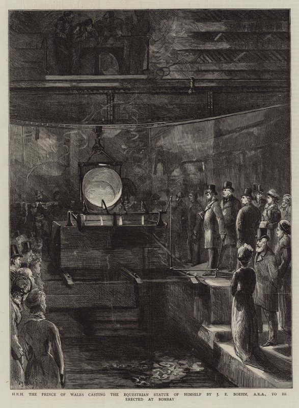 SAR el Príncipe de Gales fundiendo la estatua ecuestre de sí mismo por J E Boehm, ARA para ser erigida en Bombay de Sydney Prior Hall