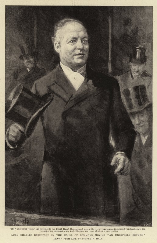 Lord Charles Beresford en la Cámara de los Comunes presentando un retorno sin oposición de Sydney Prior Hall