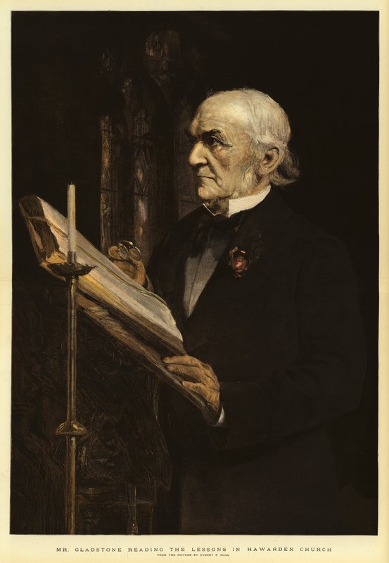 El Sr. Gladstone leyendo las lecciones en la iglesia de Hawarden de Sydney Prior Hall