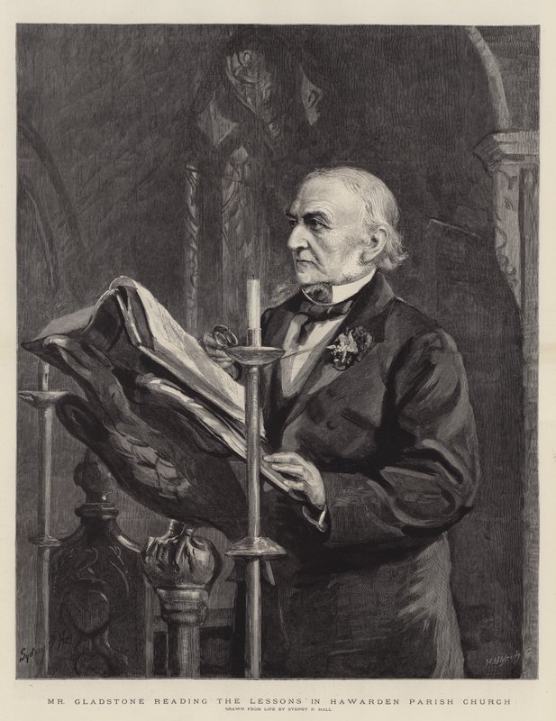 Mr. Gladstone leyendo las lecciones en la iglesia parroquial de Hawarden de Sydney Prior Hall