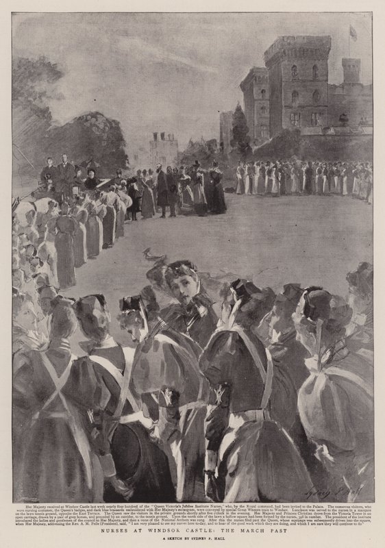 Enfermeras en el Castillo de Windsor, el desfile de Sydney Prior Hall