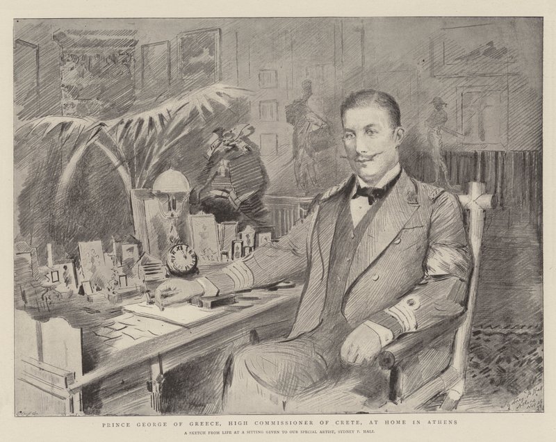 Príncipe Jorge de Grecia, Alto Comisionado de Creta, en su Casa en Atenas de Sydney Prior Hall