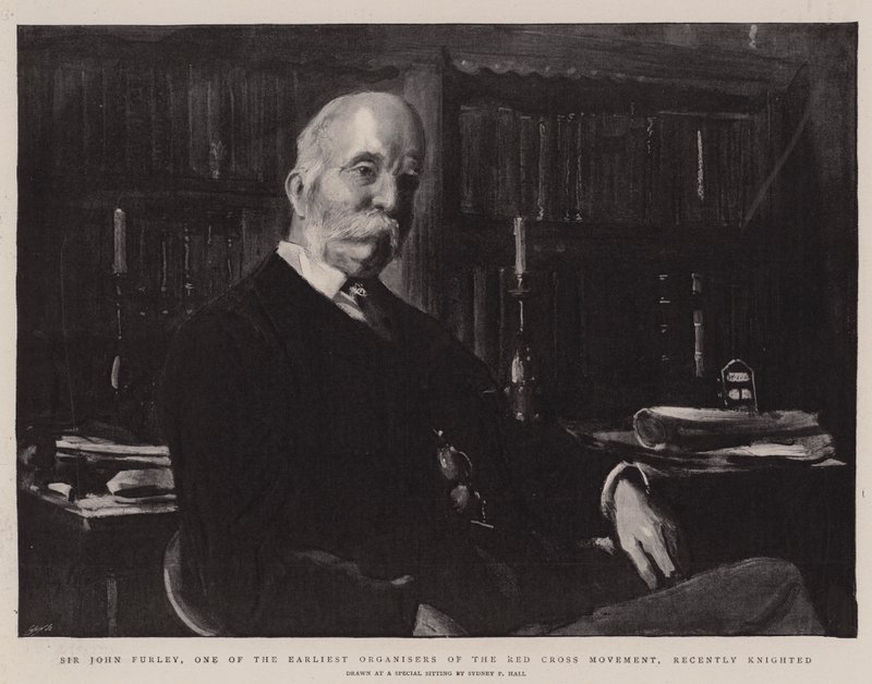 Sir John Furley, uno de los Primeros Organizadores del Movimiento de la Cruz Roja, recientemente nombrado caballero de Sydney Prior Hall