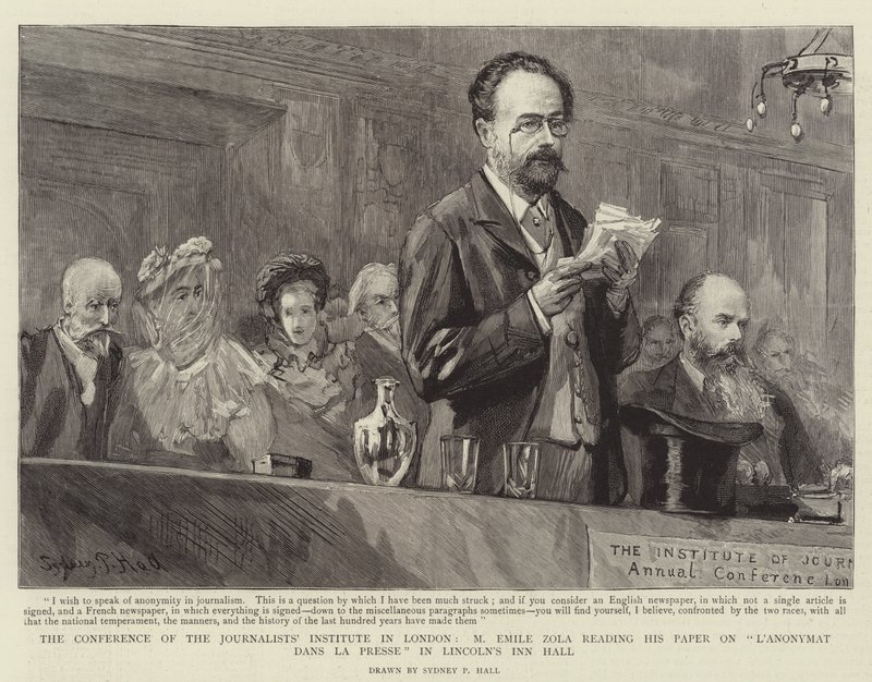 La Conferencia del Instituto de Periodistas en Londres, M Emile Zola leyendo su Documento sobre L