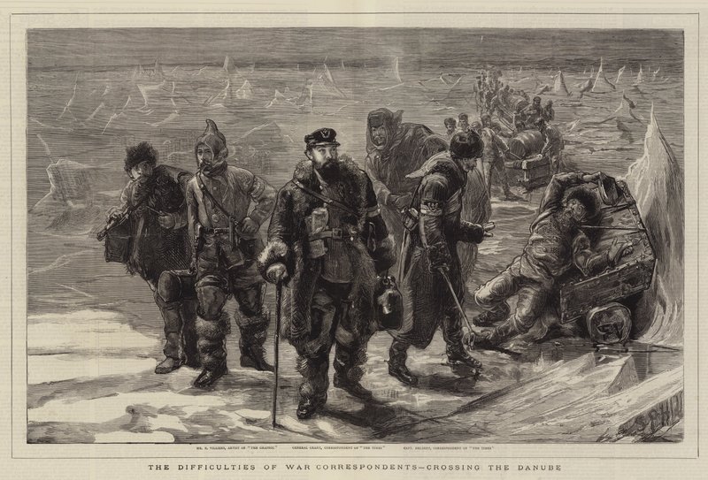 Las Dificultades de los Corresponsales de Guerra, cruzando el Danubio de Sydney Prior Hall