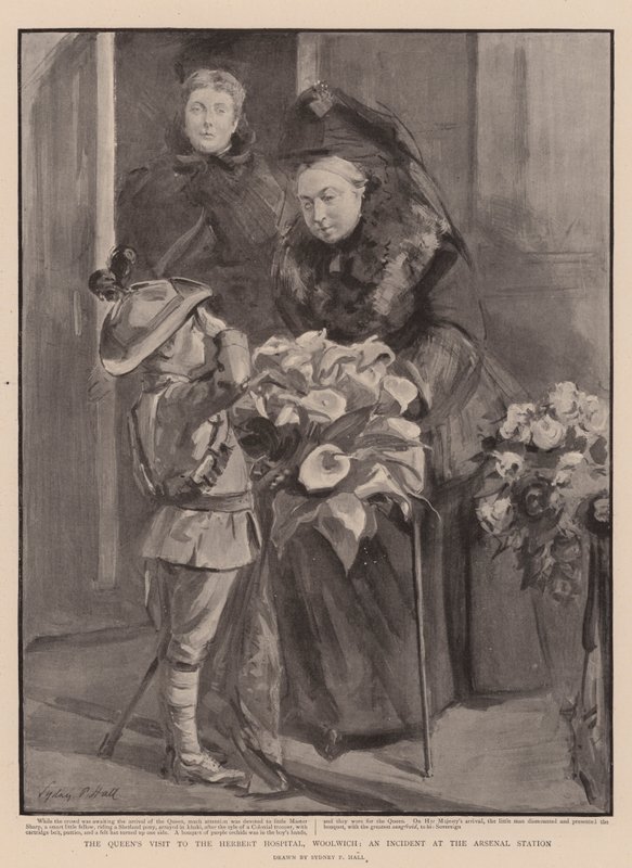 La visita de la Reina al Hospital Herbert, Woolwich, un incidente en la estación del Arsenal de Sydney Prior Hall