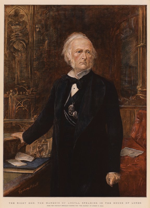 El Muy Honorable Marqués de Argyll hablando en la Cámara de los Lores de Sydney Prior Hall