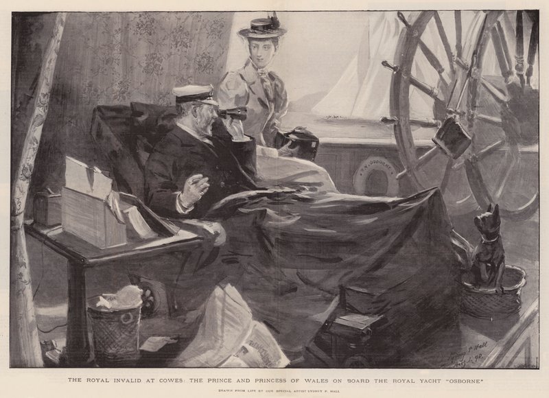 El inválido real en Cowes, el Príncipe y la Princesa de Gales a bordo del yate real Osborne de Sydney Prior Hall