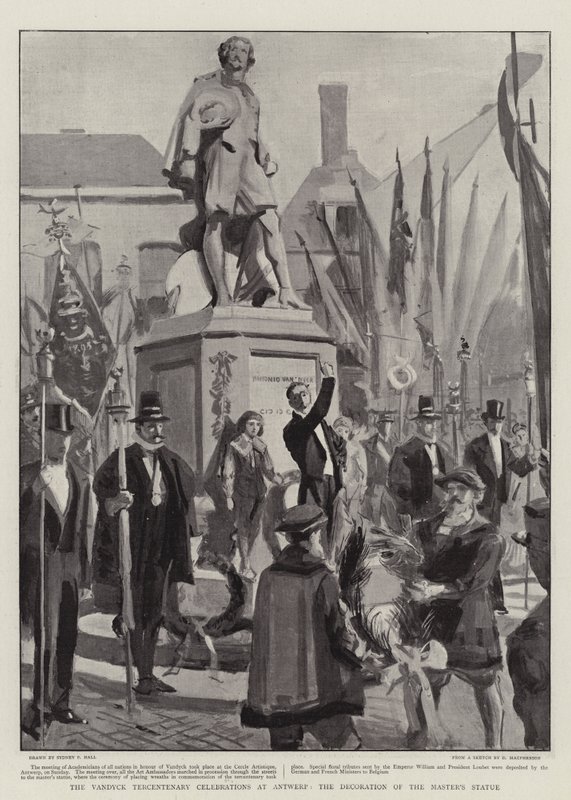 Celebraciones del tricentenario de Vandyck en Amberes, la decoración de la estatua del maestro de Sydney Prior Hall