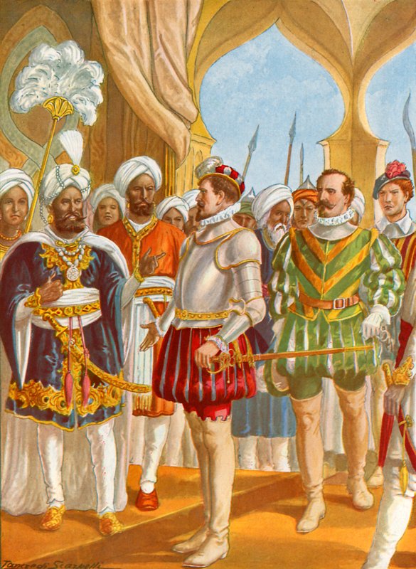 Conversación entre Pietro Alvares Cabral y el rey de Calicut de Tancredi Scarpelli