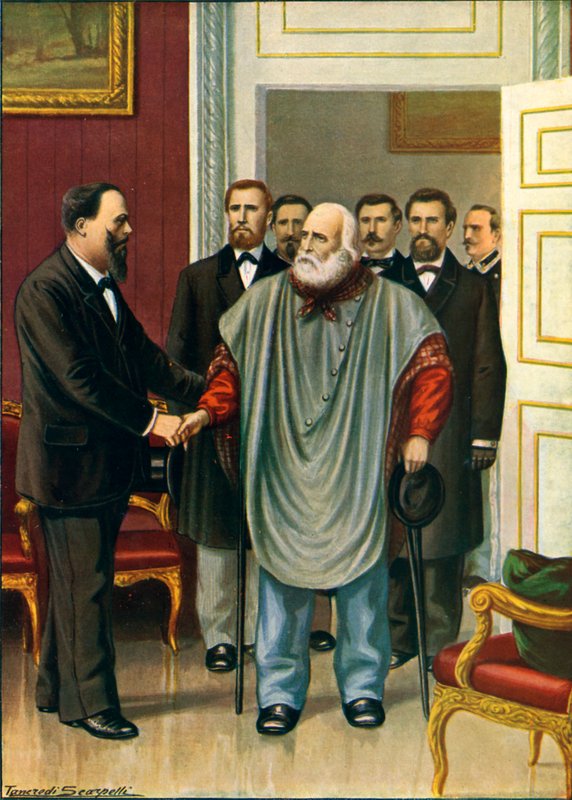 Garibaldi visitando a Vittorio Emanuele en Roma. La discusión final entre los dos autores del Risorgimento de Tancredi Scarpelli