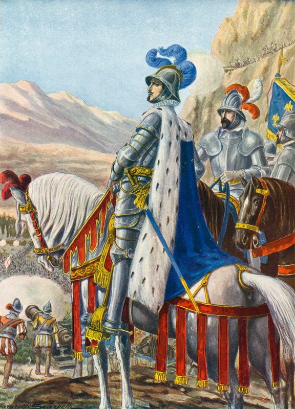 El Rey Francisco I de Francia inspeccionando los Alpes el 15 de agosto de 1515 de Tancredi Scarpelli