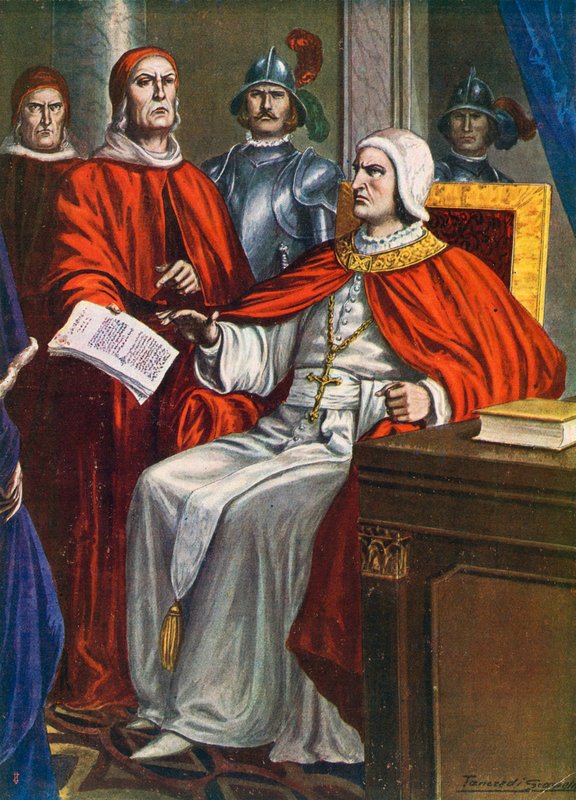El Papa Clemente VI encarga al Obispo de Ferrara llevar un ultimátum a los Visconti, 1351 de Tancredi Scarpelli