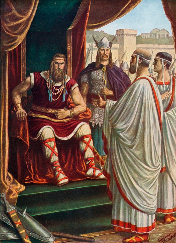 Los embajadores romanos suplicando a Alarico I, Rey de los Visigodos de Tancredi Scarpelli