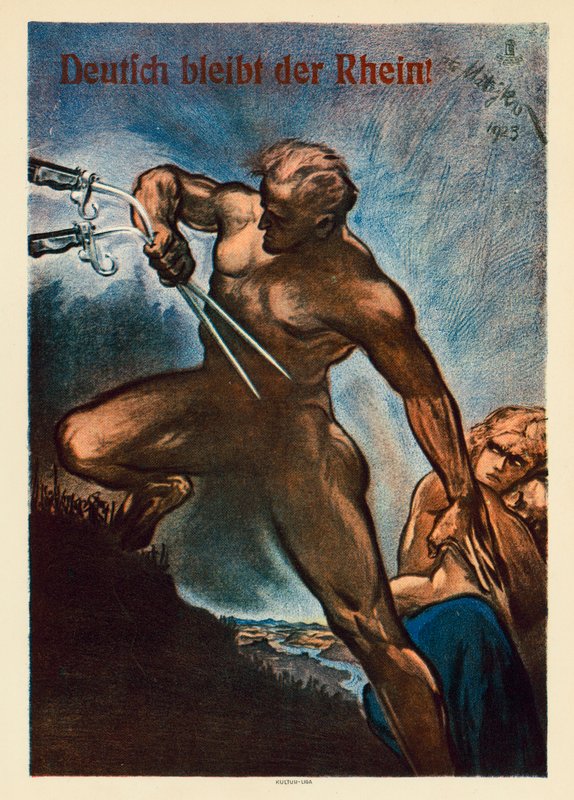 El Rin sigue siendo alemán Cartel propagandístico contra la ocupación aliada de partes de Alemania occidental tras la Primera Guerra Mundial. de Theo Matejko