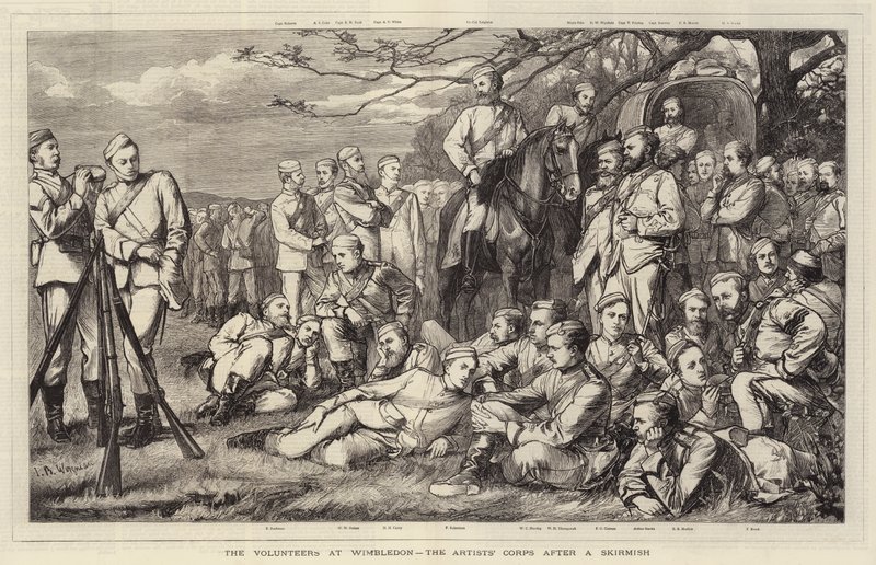Los Voluntarios en Wimbledon, el Cuerpo de Artistas después de una Escaramuza de Theodore Blake Wirgman