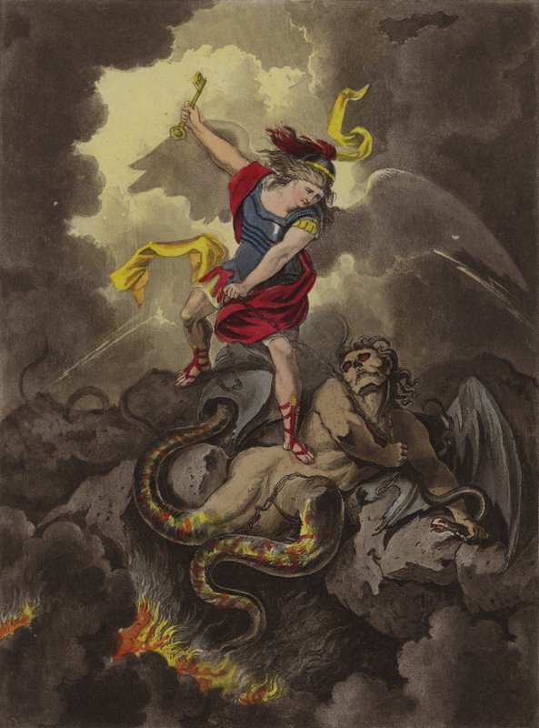 Satanás encadenada (grabado) de Theodore (after) Lane