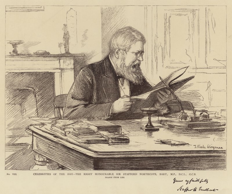 Celebridades del día, el Muy Honorable Sir Stafford Northcote, Baronet, MP, DCL, GCB de Theodore Blake Wirgman