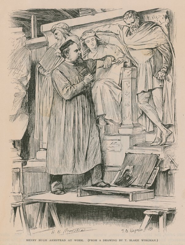 Henry Hugh Armstead trabajando en el Memorial de Albert (grabado) de Theodore Blake Wirgman