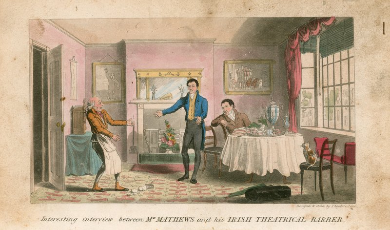 Una entrevista interesante entre el Sr. Charles Matthews y su barbero teatral irlandés de Theodore Lane