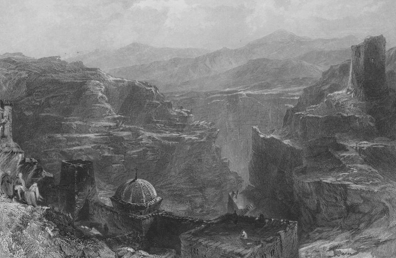 El Monasterio de Santa Saba, en el desierto de Ziph, cerca de Jerusalén de Thomas Allom
