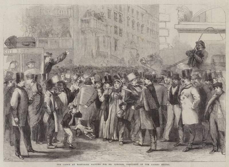 La Multitud en Baltimore esperando al Sr. Lincoln, Presidente de los Estados Unidos de Thomas Nast