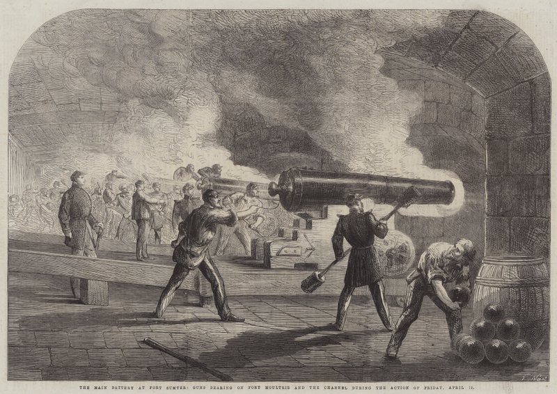 La batería principal en Fort Sumter, cañones apuntando a Fort Moultrie y el canal durante la acción del viernes, 12 de abril de Thomas Nast