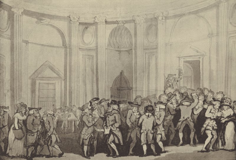 La Rotonda de Sir Robert Taylor, Banco de Inglaterra, cuando se usaba como la Bolsa de Valores de Thomas Rowlandson