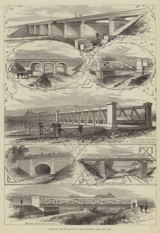 Escenas en el nuevo ferrocarril en Japón entre Osaka y Kobe de Thomas Sulman