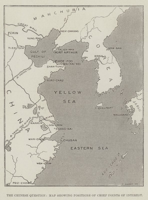 La cuestión china, mapa que muestra las posiciones de los puntos de interés principales de Thomas Sulman