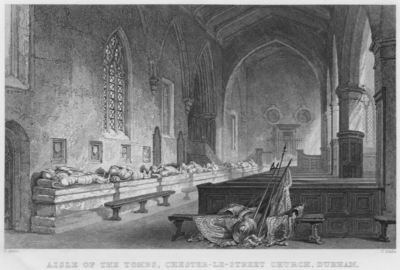 Nave de las Tumbas, Iglesia Chester-Le-Street, Durham (grabado) de Thomas (after) Allom