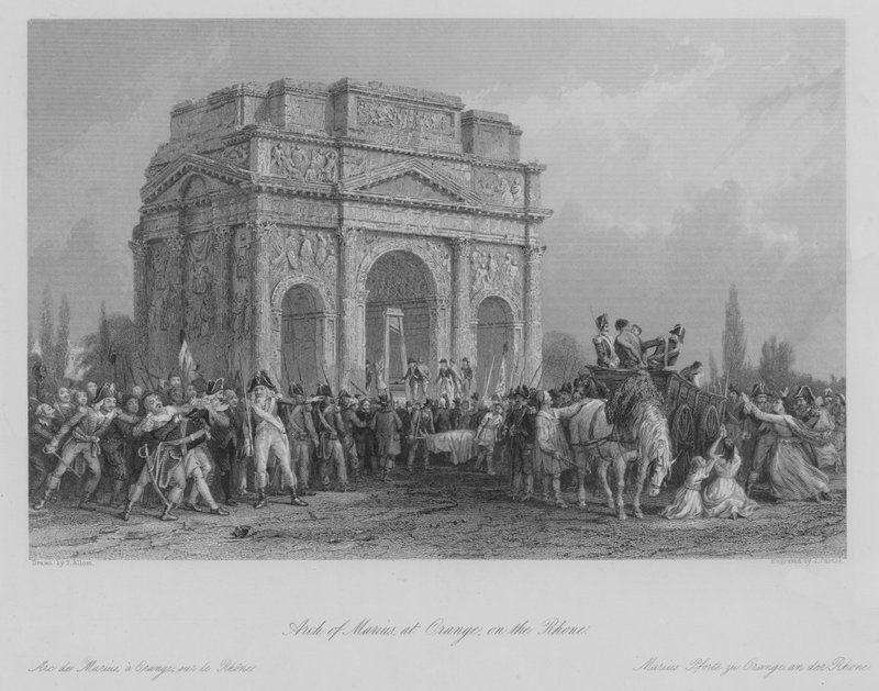 Arco de Marius, en Orange, en el Ródano (grabado) de Thomas (after) Allom
