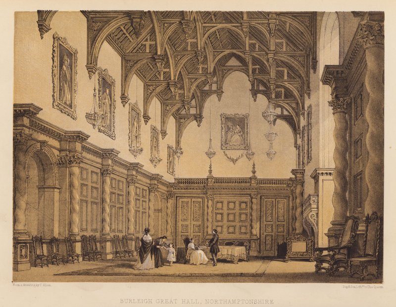Burleigh Great Hall, Northamptonshire (aguatinta) de Thomas (after) Allom