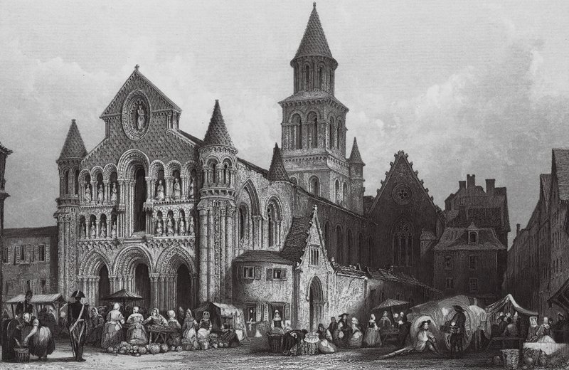 Iglesia de Notre Dame, Poitiers (grabado) de Thomas (after) Allom