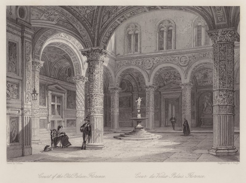Patio del Palacio Viejo, Florencia (grabado) de Thomas (after) Allom