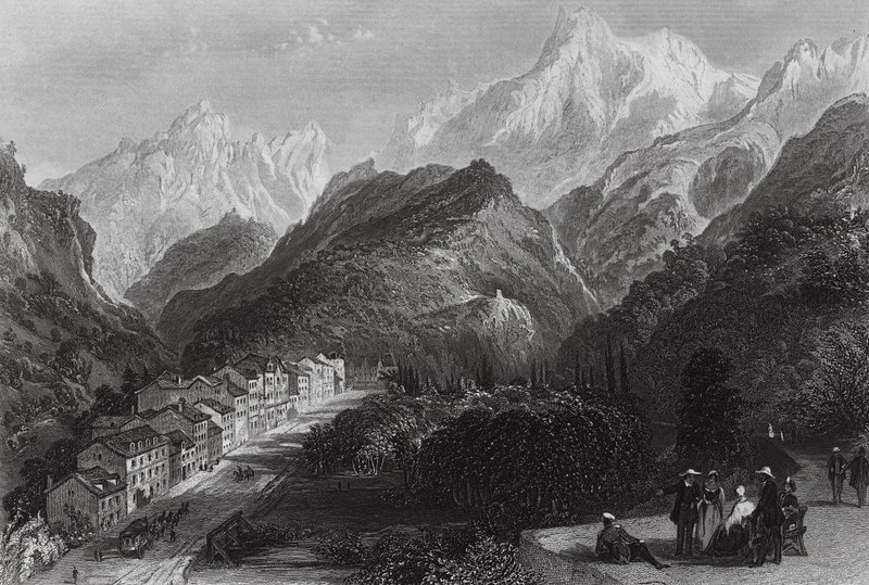 Eaux Bonnes, en los Pirineos (grabado) de Thomas (after) Allom