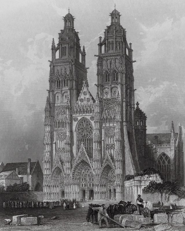 Exterior de la catedral de San Gatien, Tours (grabado) de Thomas (after) Allom