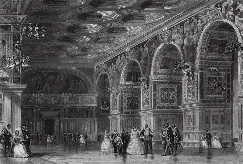 Galería de Enrique II en Fontainebleau (grabado) de Thomas (after) Allom