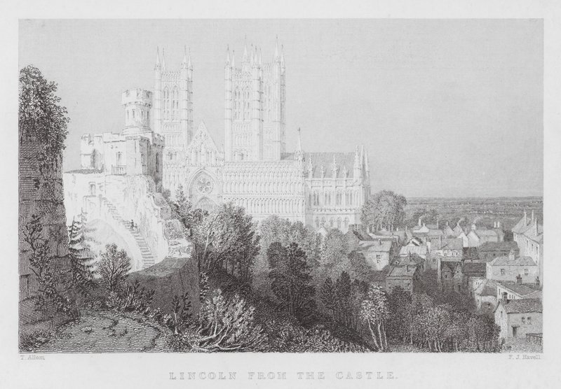 Lincoln desde el castillo (grabado) de Thomas (after) Allom