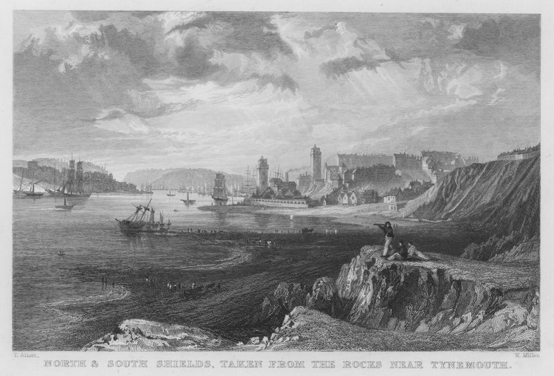 North y South Shields, tomadas desde las rocas cerca de Tynemouth de Thomas (after) Allom