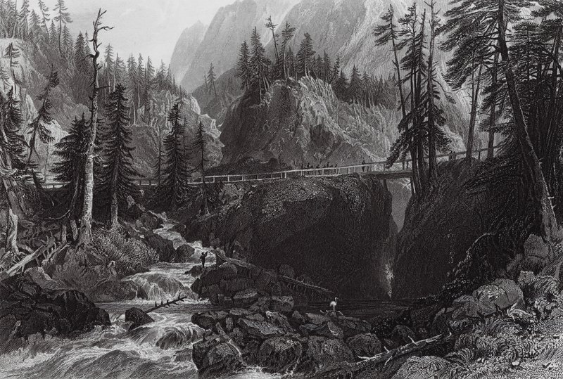 Puente de España, Altos Pirineos (grabado) de Thomas (after) Allom