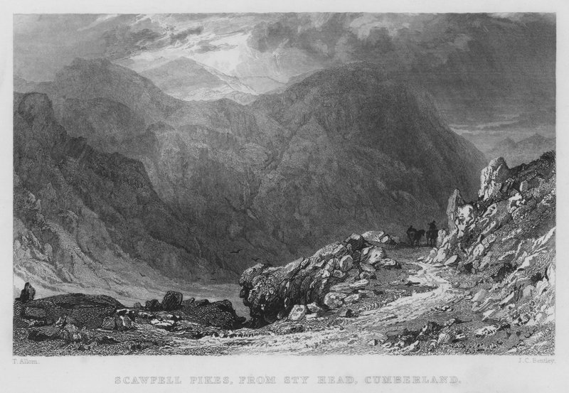 Picos de Scawfell, desde Sty Head, Cumberland de Thomas (after) Allom