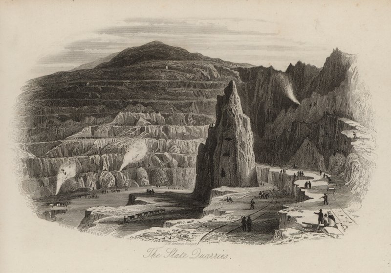 Canteras de pizarra, Bethesda, Gales del Norte (grabado) de Thomas (after) Allom