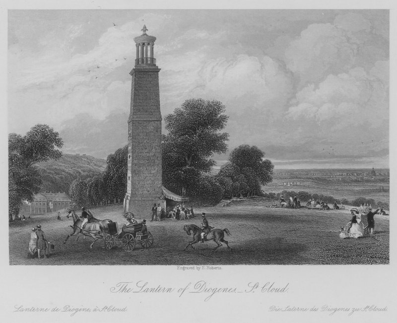 La linterna de Diógenes, St Cloud (grabado) de Thomas (after) Allom
