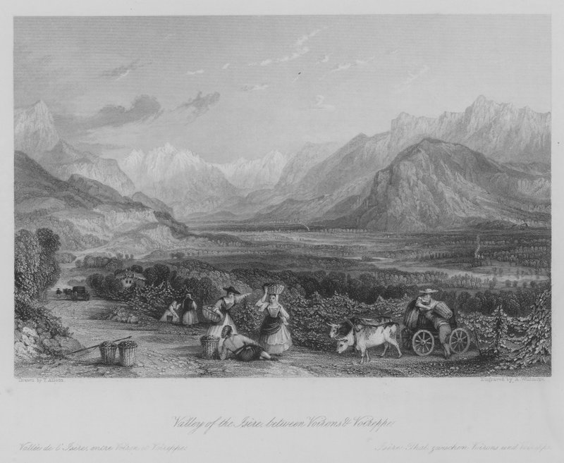 Valle del Isère, entre Voirons y Voiron (grabado) de Thomas (after) Allom