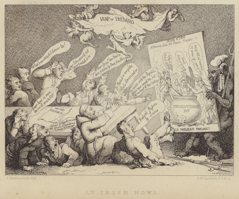 Un aullido irlandés: reunión de la Convención Nacional de Irlandeses Unidos mostrando los horrores del republicanismo ejemplificados por la Revolución Francesa de Thomas (after) Rowlandson